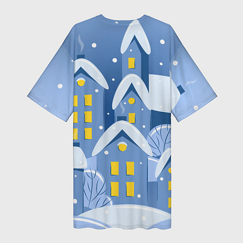 Женская длинная футболка Маленький новогодний городок / 3D-принт – фото 2