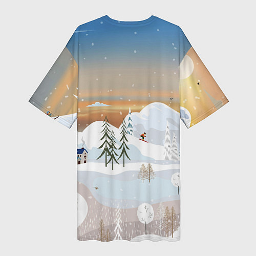 Женская длинная футболка Новогоднее настроение - пейзаж / 3D-принт – фото 2