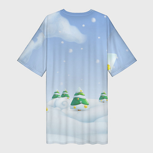 Женская длинная футболка Зайчик чистит снег / 3D-принт – фото 2