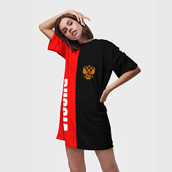 Футболка женская длинная Россия: Черно-красный, цвет: 3D-принт — фото 2