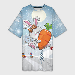Женская длинная футболка Зайчик с большой морковкой