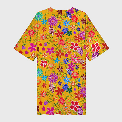 Женская длинная футболка Нарисованные цветы - орнамент / 3D-принт – фото 2