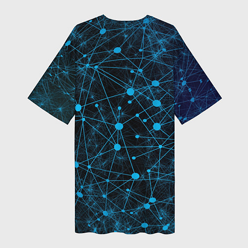 Женская длинная футболка Нейроны - всемирная паутина на черном фоне / 3D-принт – фото 2