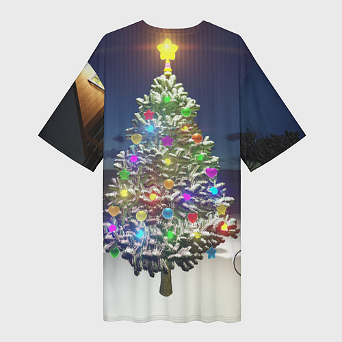 Женская длинная футболка Зайчик под новогодней елочкой / 3D-принт – фото 2