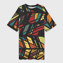 Женская длинная футболка Абстракция в разноцветных линиях