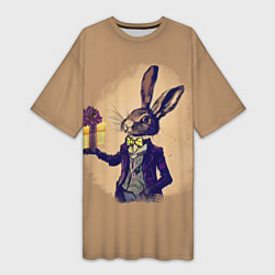 Женская длинная футболка Кролик в костюме с подарком
