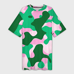 Женская длинная футболка Абстрактные зелёно-розовые пятна