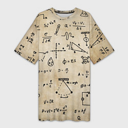 Женская длинная футболка Научные формулы на старой бумаге