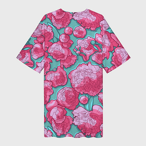Женская длинная футболка Пышные цветы - пионы / 3D-принт – фото 2