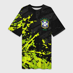 Футболка женская длинная Сборная Бразилия пятна, цвет: 3D-принт