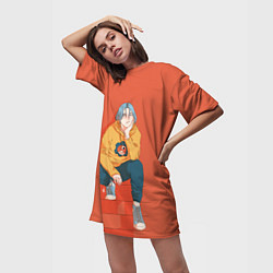 Футболка женская длинная Ланга на ступеньках, цвет: 3D-принт — фото 2