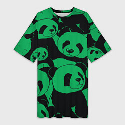 Женская длинная футболка Panda green pattern