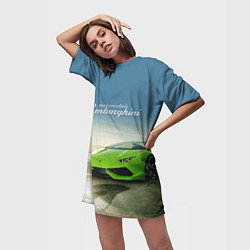 Футболка женская длинная Ламборджини на берегу океана, цвет: 3D-принт — фото 2