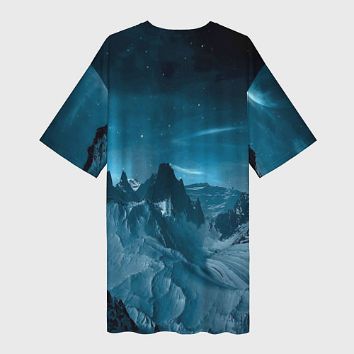 Женская длинная футболка Снежные горные вершины / 3D-принт – фото 2