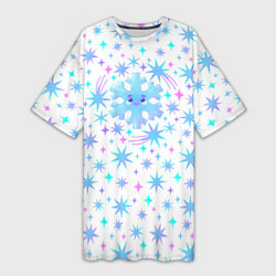 Женская длинная футболка Снежинка в зимнем звездном небе