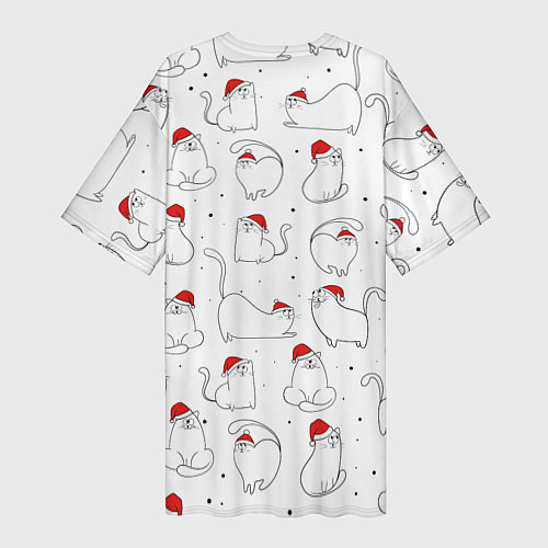 Женская длинная футболка Паттерн новогодний котик / 3D-принт – фото 2