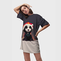 Футболка женская длинная Пёсель - панда в колпаке, цвет: 3D-принт — фото 2