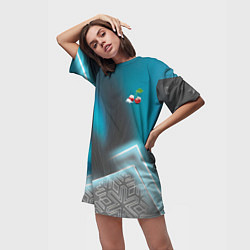 Футболка женская длинная Вишня под снегом, цвет: 3D-принт — фото 2