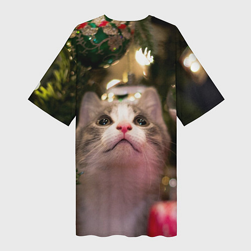 Женская длинная футболка Кот смотрит вверх / 3D-принт – фото 2
