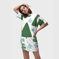 Футболка женская длинная Новогодние ёлочки, цвет: 3D-принт — фото 2