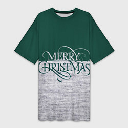 Футболка женская длинная Merry Christmas зелёный, цвет: 3D-принт