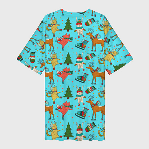 Женская длинная футболка Animals on the rink / 3D-принт – фото 2