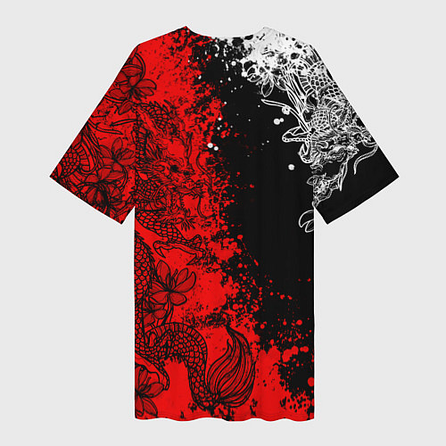 Женская длинная футболка Самурай и драконы / 3D-принт – фото 2