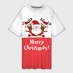 Женская длинная футболка Дед Мороз с оленями