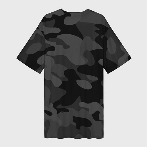 Женская длинная футболка Черный ночной камуфляж / 3D-принт – фото 2