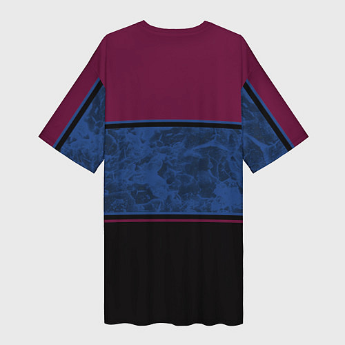 Женская длинная футболка Бордовый, синий мраморный и черный полосы / 3D-принт – фото 2