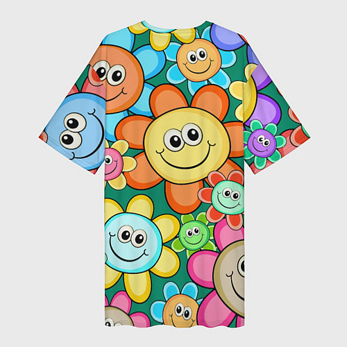 Женская длинная футболка Ромашки - смайлы / 3D-принт – фото 2