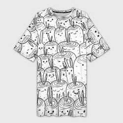 Женская длинная футболка Раскраска кролики в морковном поле