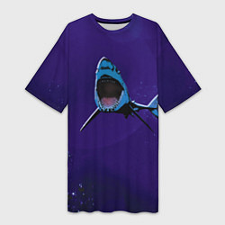 Женская длинная футболка Акула в синем море