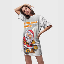 Футболка женская длинная Боевой Санта, цвет: 3D-принт — фото 2
