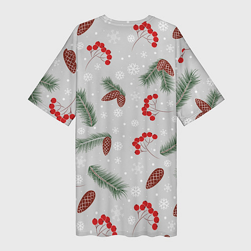 Женская длинная футболка Зимние ягоды и шишки / 3D-принт – фото 2