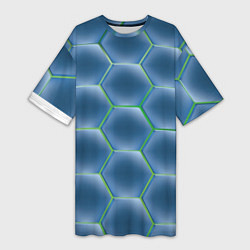 Футболка женская длинная Синии шестигранники, цвет: 3D-принт
