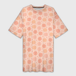 Женская длинная футболка Узор из снежинок в розовых оттенках