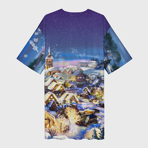 Женская длинная футболка Рождественская деревня / 3D-принт – фото 2