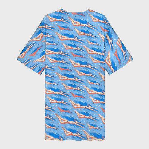 Женская длинная футболка Плывущие девушки на голубом фоне / 3D-принт – фото 2