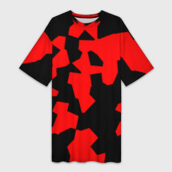 Футболка женская длинная Черно-красный авторский арт, цвет: 3D-принт