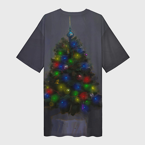 Женская длинная футболка Огни на новогодней елке / 3D-принт – фото 2