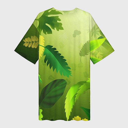 Женская длинная футболка Енот на фоне зеленой листвы / 3D-принт – фото 2