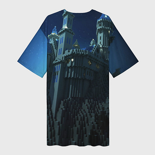 Женская длинная футболка Гора и замок из блоков майнкрафт / 3D-принт – фото 2