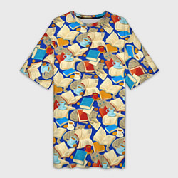 Женская длинная футболка Книги и котики