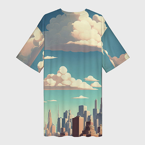 Женская длинная футболка Лисица в мегаполисе / 3D-принт – фото 2