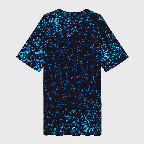 Женская длинная футболка Неоновый синий блеск на черном фоне / 3D-принт – фото 2