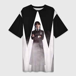 Футболка женская длинная W wednesday addams, цвет: 3D-принт
