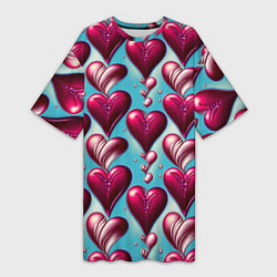 Женская длинная футболка Паттерн красные абстрактные сердца