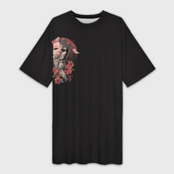 Футболка женская длинная Японская смерть самурай с катаной, цвет: 3D-принт