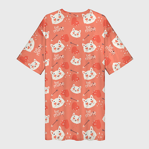 Женская длинная футболка Паттерн кот на персиковом фоне / 3D-принт – фото 2
